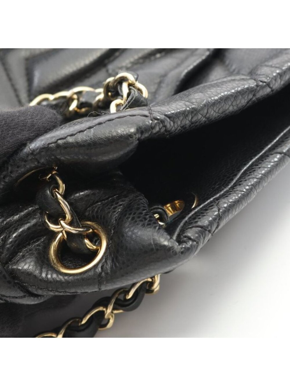 Chanel Tote Quilted Black Caviar Leather CC Logo - Picture 6 of 9